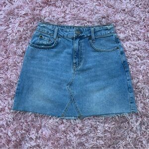 bdg urban outfitters medium wash high waisted denim mini skirt, size small